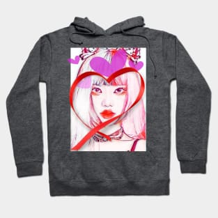 Young Asian Girl face framed in red ribbon heart Hoodie